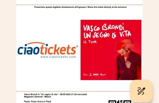 2 biglietti concerto Vasco Brondi 8 maggio Milano