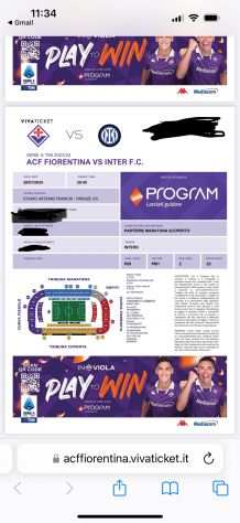 2 Biglietti Fiorentina-Inter 2801