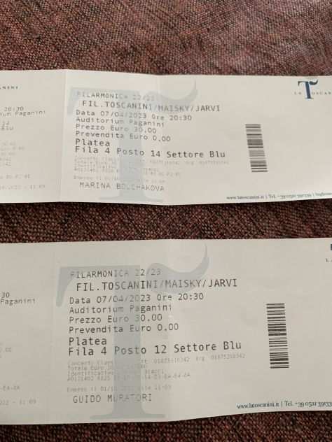 2 biglietti Orchestra Toscanini Parma