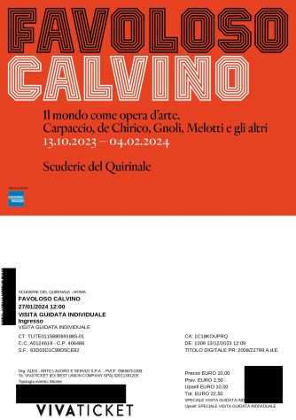 2 Biglietti quotFavoloso Calvinoquot Palazzo del Quirinale- Roma 27-01-2024