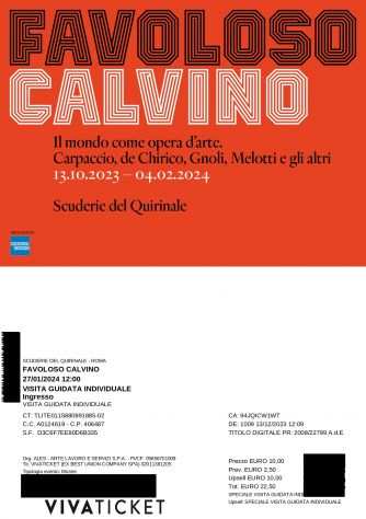 2 Biglietti quotFavoloso Calvinoquot Palazzo del Quirinale- Roma 27-01-2024