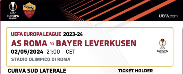 2 biglietti Roma - Leverkusen curva sud laterale