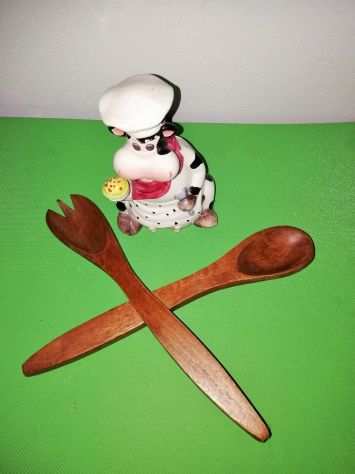 2 pezzi posate per insalata in legno cucchiaio forchetta set manico lungo