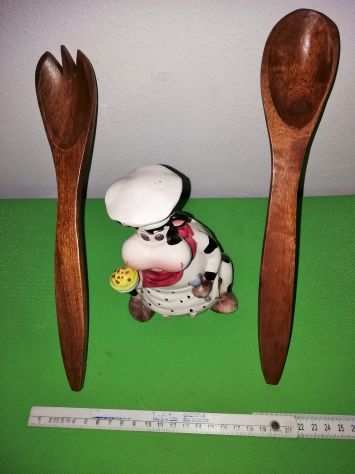 2 pezzi posate per insalata in legno cucchiaio forchetta set manico lungo