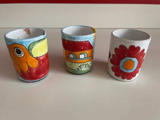 3 Bicchieri in ceramica dipinti a mano