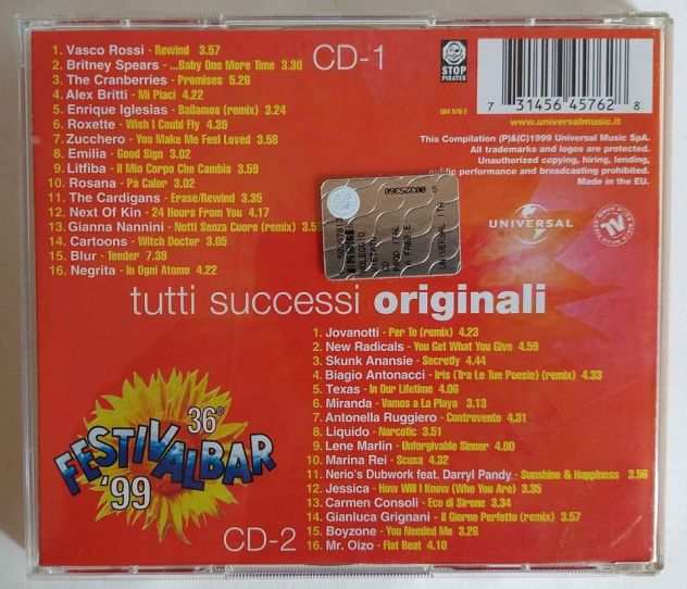 36deg Festivalbar 99 Compilation Rossa doppio CD EtichettaUniversal 564 57