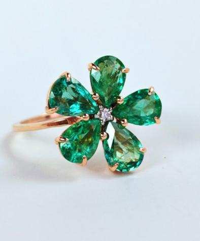 3.82 ct Zambian Emeralds and G, VS Diamond High quality Jewel - MADE IN ITALY - 18 carati Oro rosa - Anello Smeraldo - Diamante