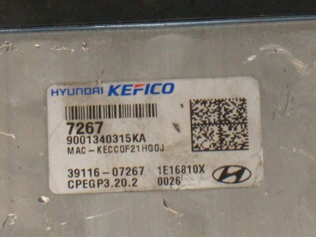 3911607267 ECU CENTRALINA HYUNDAI I10 CPEG3.20.2 39116-07267 9001340315K