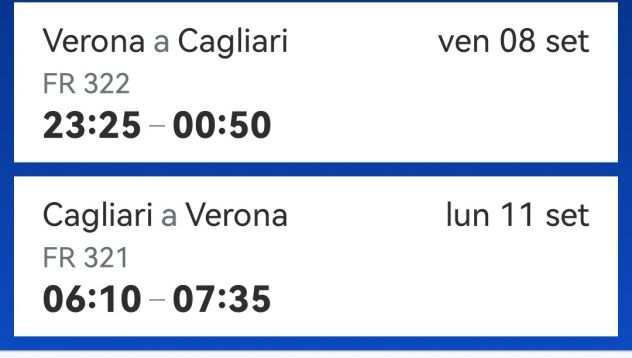 4 biglietti aerei Cagliari Verona 11092023