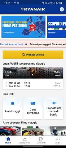 4 Biglietti ar Pisa-Madrid Ryanair 5 - 9 Settembre