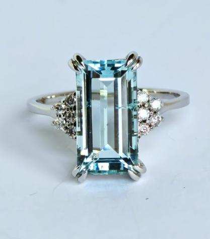 4.82 ct Aquamarina and G-H, VS, Diamonds High quality Jewel - MADE IN ITALY - 18 carati Oro bianco - Anello Acquamarina - Diamante