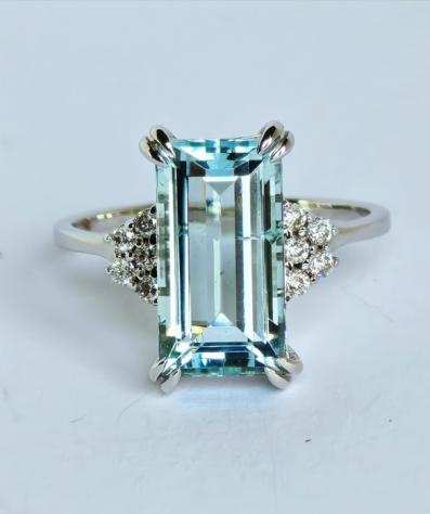 4.82 ct Aquamarina and G-H, VS, Diamonds High quality Jewel - MADE IN ITALY - 18 carati Oro bianco - Anello Acquamarina - Diamante