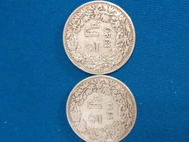 5 monete Argento 2 Franchi svizzeri