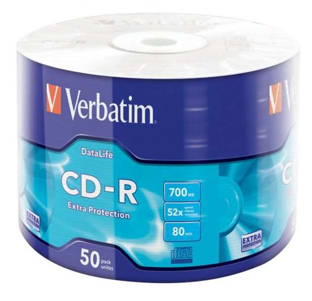 50 Verbatim CD-R Extra Protection 700MB 80 Minuti 52X (NUOVO)