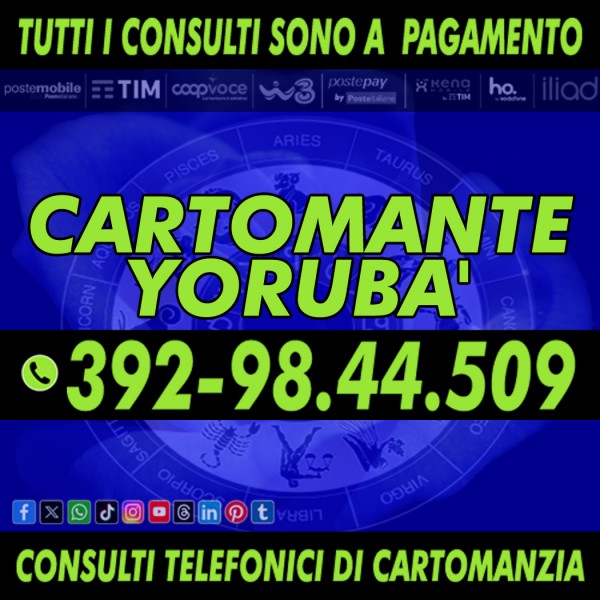 Chiamami ora per un consulto di cartomanzia professionale: Cartomante Yorubà