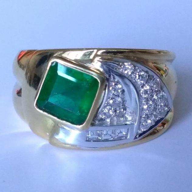 .750 (18 carati) Oro - Anello Smeraldo - Diamante
