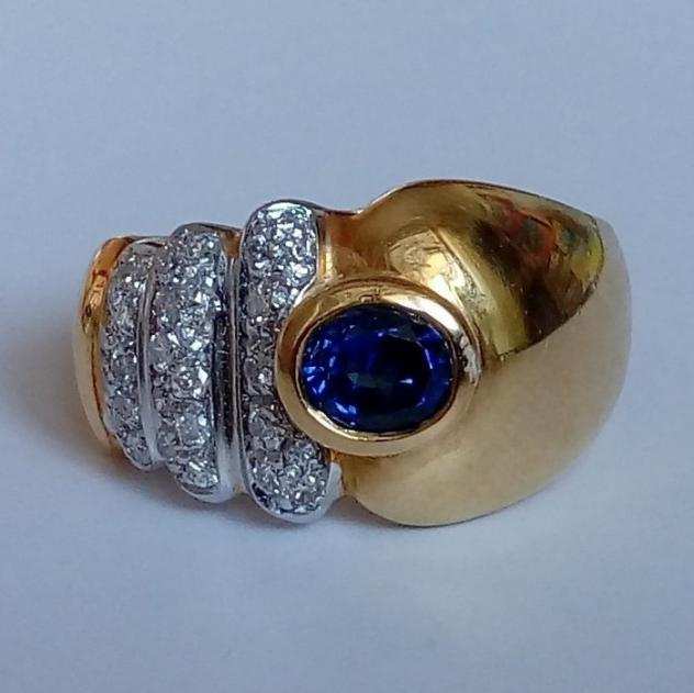 .750 (18 carati) Oro - Anello Zaffiro - Diamante