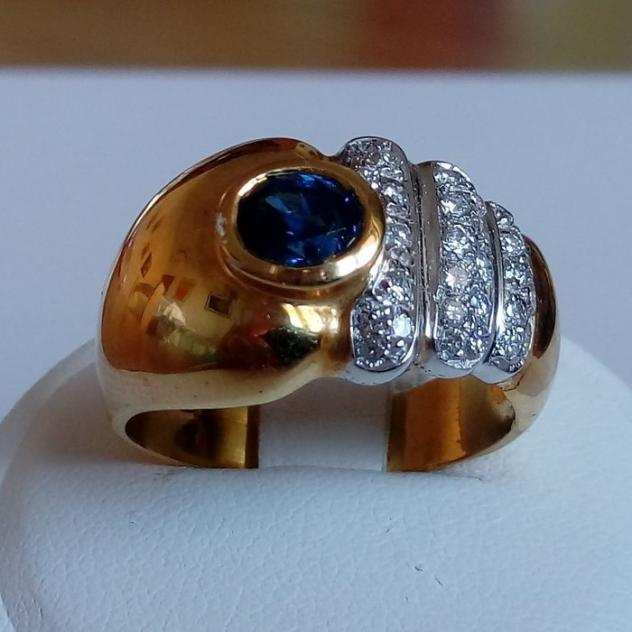 .750 (18 carati) Oro - Anello Zaffiro - Diamante