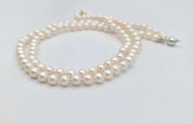 .750 (18 carati) Oro bianco - Collana - 2 fili perle akoya da 7 a 7.4 mm