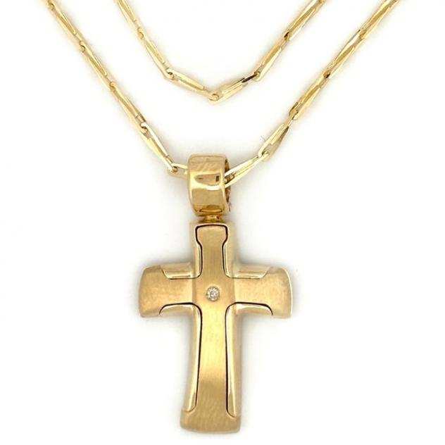 - 8,5 gr - 50 cm cross pendant necklace - Collana Oro giallo Diamante