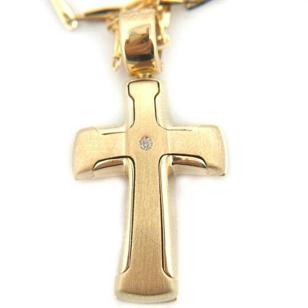 - 8,5 gr - 50 cm cross pendant necklace - Collana Oro giallo Diamante