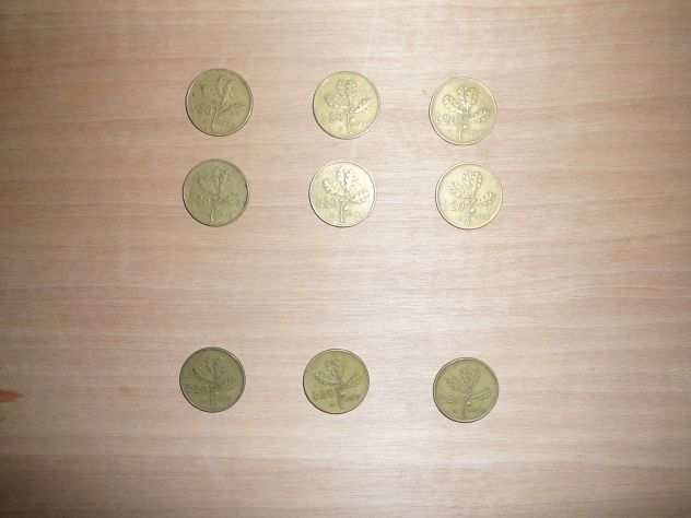 9 monete da 20 lire del 1957 - 58