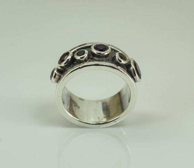 925 Argento, anello con Iolite Ametista Peridoto Granato Tormalina e Pietra di Luna - Anello Tormaline