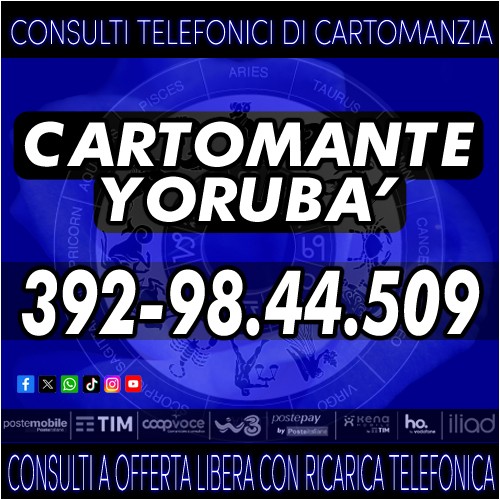 Prenota un consulto con il Cartomante YORUBA'. Avrai una seduta di 30 minuti per inquadrare i tuoi problemi a 360 gradi