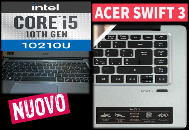 Acer CPU Intel Core i5-10210U, Memoria RAM 12 GB SSD 512 GB Kingston - NUOVO -
