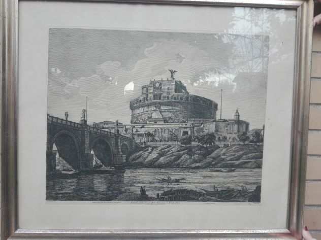 Acquaforte disegno e incisione Luigi Rossini Tav. 48 Roma1821 veduta della Mole