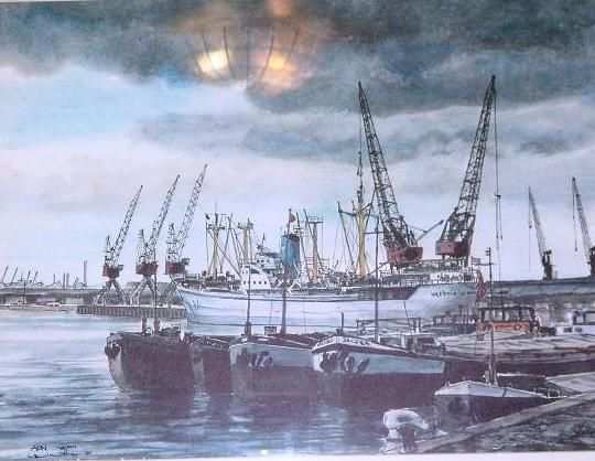 Acquarello originale porto di Rotterdam