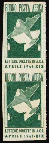 Africa orientale italiana 1941 - Franchigia Militare verde giallo, coppia non dentellata orizzontalmente. Certificata - Sassone F1a