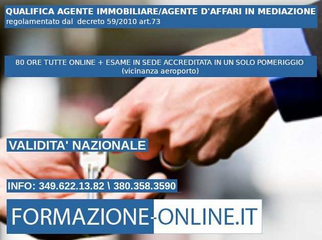 AGENTE IMMOBILDAFFARI IN MEDIAZ. ONLINEESAME IN SEDE - BARI