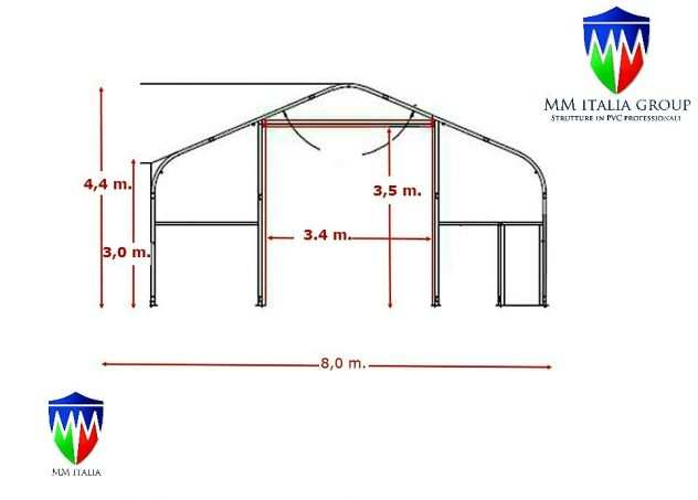 Agritunnel tunnel agricoli 8x20x4,4 professionali MM Italia Oslash 60 mm.