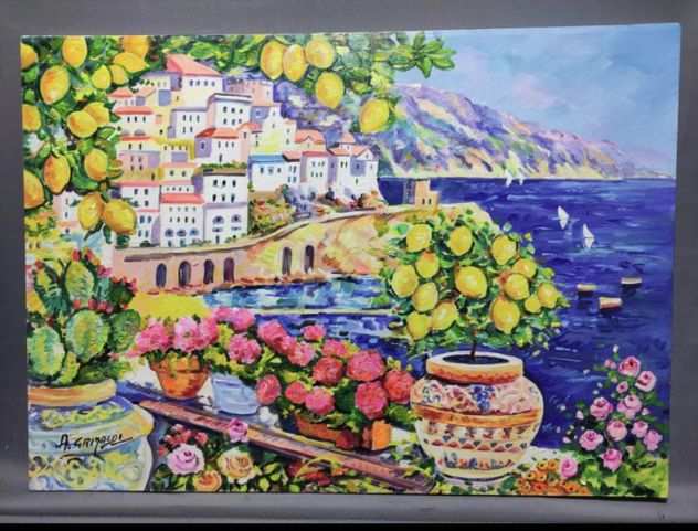 Alfredo Grimaldi rose e limoni olio su tela 50x70