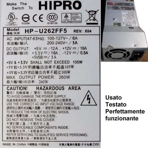 Alimentatore HIPRO HP-U262FF5 260W Power Supply REV X04 AC INPUT(47-6