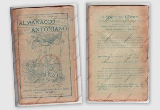 ALMANACCO ANTONIANO DEL 1922 EDITO DALLASSOCIAZIONE UNIVERSALE DI S. ANTONIO DI