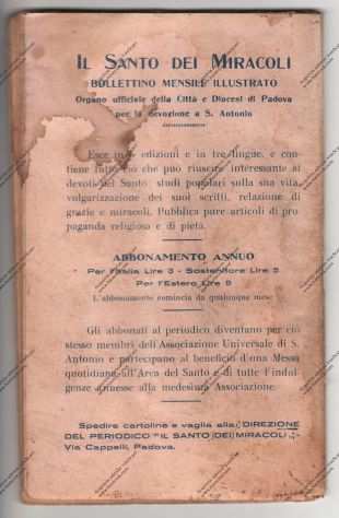 ALMANACCO ANTONIANO DEL 1925 EDITO DALLASSOCIAZIONE UNIVERSALE DI S. ANTONIO DI