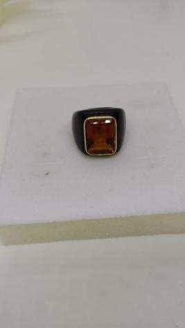 Anello bachelite e topazio citrino con oro 18 kt Oro, bachelite - Anello Bachelite - Topazio