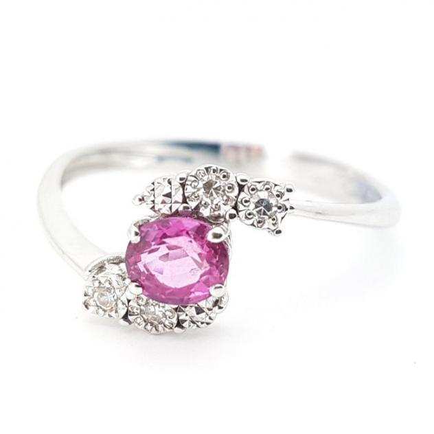 Anello in Oro bianco 18 ct con Zaffiro rosa 0.57 ct e Diamanti 0.08 ct - 18 carati Oro bianco - Anello Zaffiro - Diamante