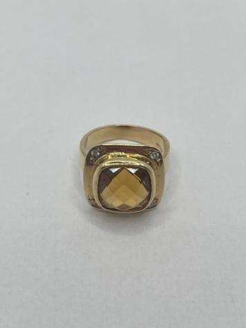 Anello - Oro 18 kt - Oro giallo Quarzo citrino - Diamante