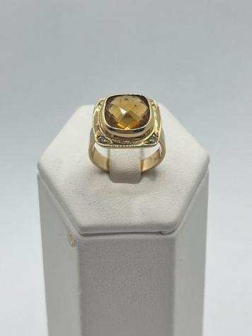 Anello - Oro 18 kt - Oro giallo Quarzo citrino - Diamante