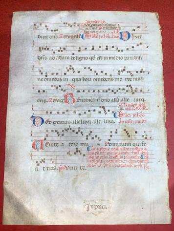 Anonimo - Lotto di 6 fogli di Antifonario manoscritto su pergamena - 1500