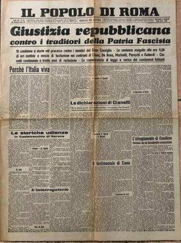 Anonymous - Condanna a morte di Galeazzo Ciano Tribunale di Salograve - Rarissimo - Il Popolo di Roma - 1944