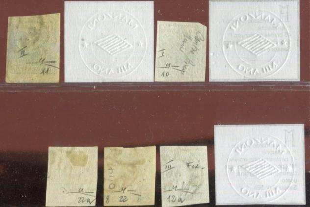 Antichi Stati italiani - Lombardo Veneto 1850 - 45 cent bella selezione di 5 esemplari nelle carte e tipi vari - Sassone 10, 11, 12a con filigrana, 22