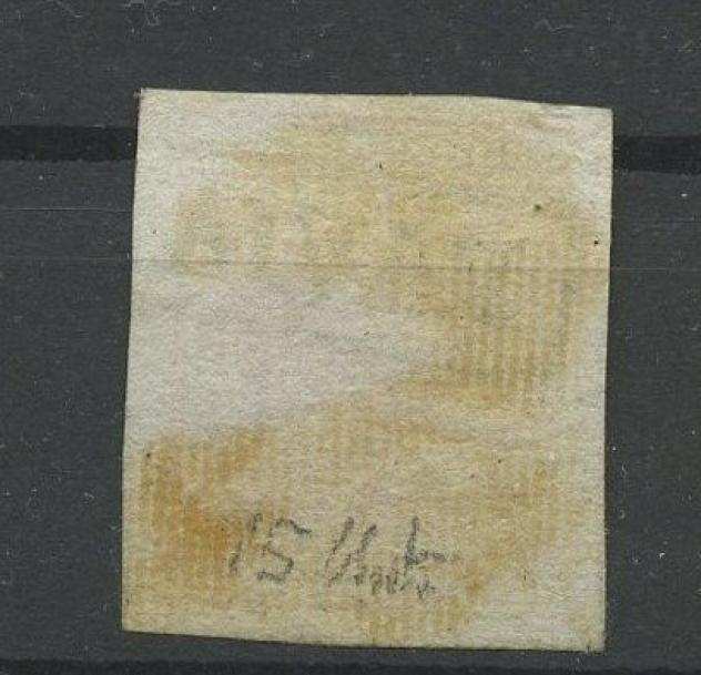 Antichi Stati Italiani - Lombardo Veneto 1851 - Francobollo da 15 centesimi rosso vermiglio tipo II carta a coste verticali-Ballabio - Sassone n.15