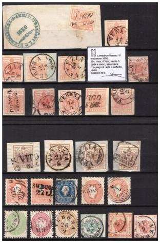 Antichi Stati italiani - Lombardo Veneto 1851 - Lotto di 26 francobolli rappresentanti le varie emissioni - Sassone