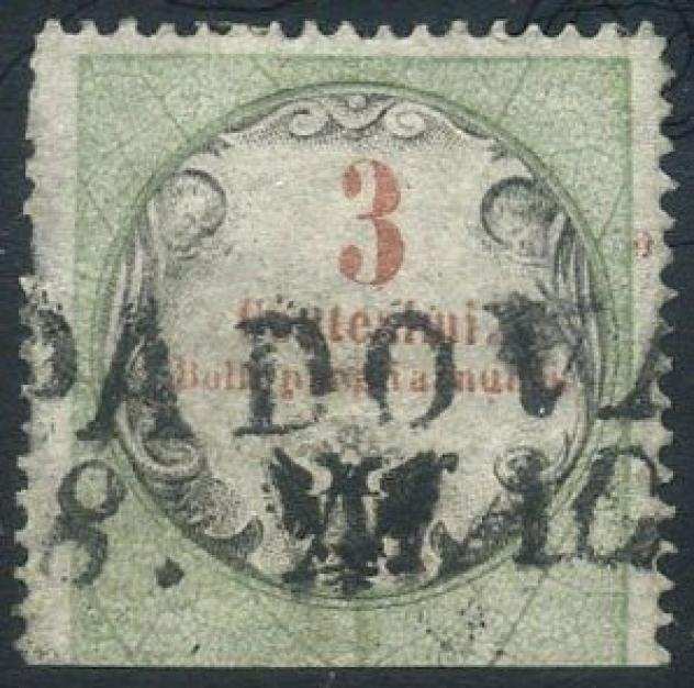 Antichi Stati italiani - Lombardo Veneto 1854 - Rarissima marca per almanacchi da 3 centesimi usata in frode postale, come sempre. Introvabile