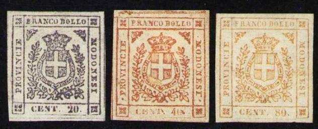 Antichi Stati italiani - Modena 1859 - Governo Provvisorio, cent. 20, 40 ed 80. Ben marginati e molto freschi. Belli - Sassone 1618