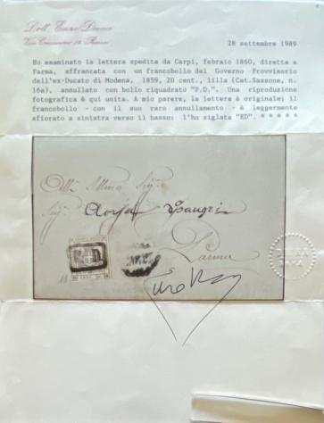 Antichi Stati italiani - Modena 1859 - Rara lettera del Governo Provvisorio - Sassone n. 16a